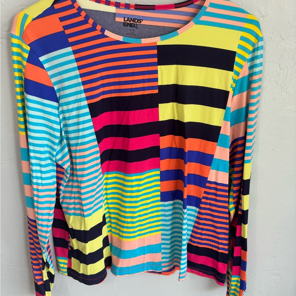 Lands End Color Block Blouse